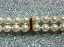 Swarovski Cream Pearl Bracelet - Double Stranded Bracelet with Ruby acce... - £23.56 GBP