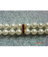 Swarovski Cream Pearl Bracelet - Double Stranded Bracelet with Ruby acce... - £23.58 GBP