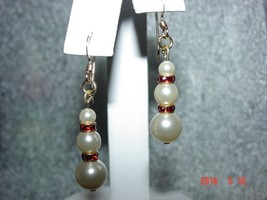 Swarovski Cream Pearl Earrings with Ruby accent rondelles - 14K Gold Filled post - $14.99