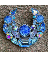 Weiss Signed Blue Venetian Art Glass Cabochon AB Vintage Estate Brooch Pin - £118.07 GBP