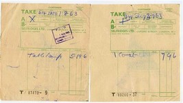 2 Selfridges LTD Department Store Receipts London England 1963 - £14.24 GBP