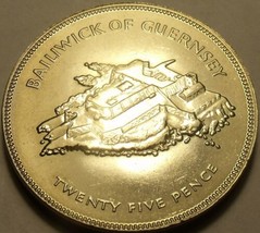 1977 Guernsey 25 Pence Gemstone UNC ~ The Queens Silver Jubilee-
show origina... - £12.90 GBP