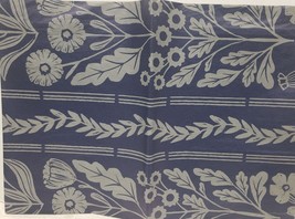 Thin Peva Vinyl Tablecloth 60&quot; Round (4-6 People) Leaves &amp; Flowers On Blue, Gr - £7.11 GBP