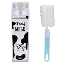 17Oz 500Ml Milk Carton Water Bottle With Cleaning Brush Bpa Free Reusable Milk C - £10.31 GBP