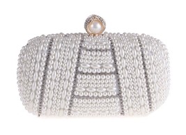 Pearl Beaded Wedding Clutch Evening Bag Women&#39;s Purse with Rhinestones Elegant P - £45.35 GBP