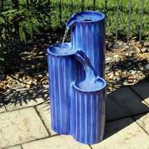 Outdoor Water Fountain 3 Tier Blue Ceramic  Garden Backyard Indoor Zen New - £319.75 GBP