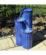 Outdoor Water Fountain 3 Tier Blue Ceramic  Garden Backyard Indoor Zen New - $7,579.55 MXN