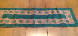 Table Scarf Runner Rustic Burlap  Brown Green Lily of Valley Appliques 54&quot; x 15&quot; - £12.35 GBP
