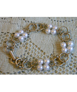Vintage Signed GOLDETTE NY - Goldtone Round LINK and Faux PEARLS BRACELET - 7 " - $45.00