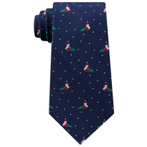 TOMMY HILFIGER Navy Blue Kris Kringle Santa Trees Christmas Pindot Silk Tie - $24.99