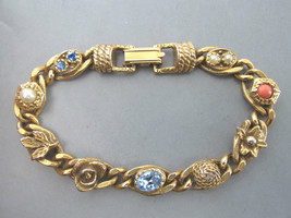 Vintage Signed GOLDETTE Jeweled Rhinestone and Faux Pearl BRACELET - 7 1/2 in. - £52.77 GBP