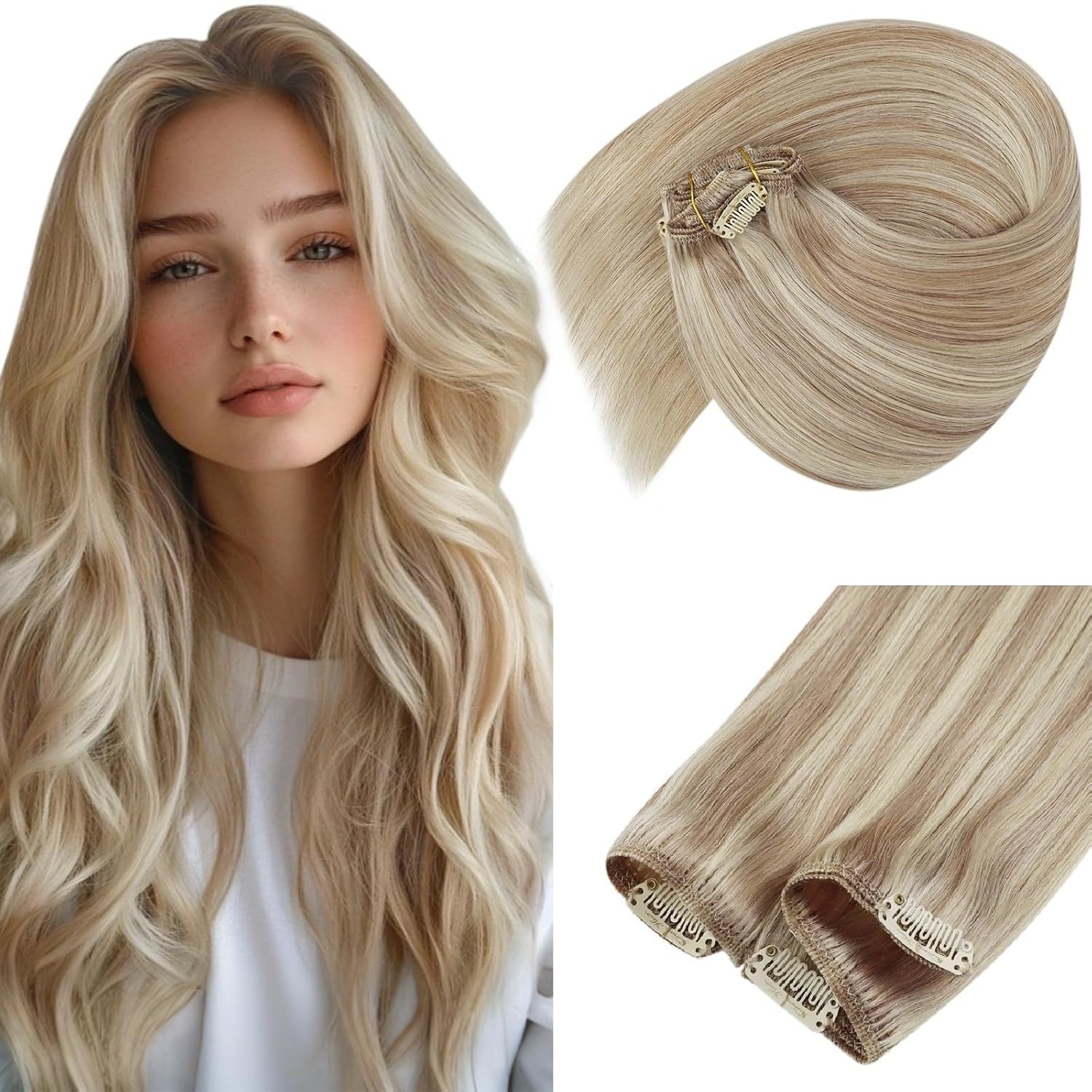 Sunny Hair Clip In Hair Extensions Straight Human Hair Clip In Extension... - $65.99