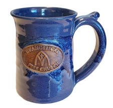 Vtg Evangelical Free Church Mug Tankard Drip Glaze Blue Hand Made Signed - $24.75
