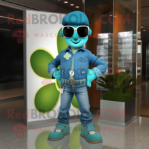 Turquoise Bunch Of Shamrocks mascot costume character dressed with a Bootcut Jea - £990.37 GBP