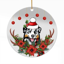 Funny Australian Shepherd Dog Wreath Christmas Ornament Acrylic Deer Anlter Gift - £12.60 GBP