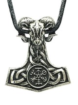 Thors Hammer Ram Goat Viking Pendant Vegvisir Compass Valknut Cord Necklace - £6.81 GBP