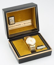 Vintage Men&#39;s 10k Gold-Filled Bulova Accutron Watch Movement 214 w/ Original Box - £1,190.86 GBP
