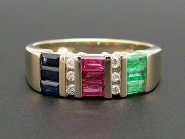 14k Yellow Gold Over Baguette Cut Emerald Ruby Sapphire Diamond Band Ring 2.85Ct - £81.59 GBP