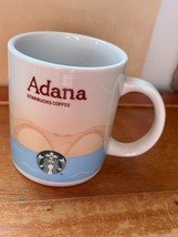 Starbucks Light Blue Tan &amp; Cream ADANA Travel Coffee Cup Mug – 4 and 1/8th’s inc - £11.77 GBP