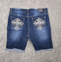 Love Indigo Denim Shorts Women 14 Premium Embellished Rhinestone Cuffed ... - $26.99
