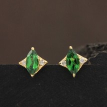 Green Emerald 1.5Ct Lab Created Marquise Cut Stud Earring 14K Yellow Gold Plated - £76.58 GBP