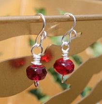 Handcrafted Sterling Silver Red Czech Crystal Bead Earrings Delicate Dangle Drop - £13.42 GBP