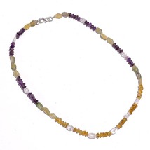 Naturel Améthyste Citrine Pierre Précieuse Cristal Mix Forme Perles Necklace 17 - £7.71 GBP