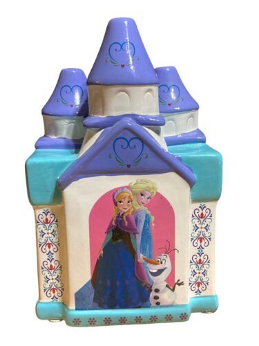 Primary image for Disney Frozen Castle Elsa Anna Olaf Ceramic Princess 2014 Piggy Bank 8 1/2” Tall