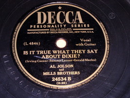 Al Jolson Mills Brothers Down Among Sheltering Palms 78 Rpm Record Vintage - £31.44 GBP