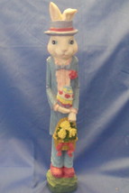 Easter Figurine White Blue Boy Pencil Bunny with Flowers and Easter Egg - $12.95