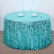 Turquoise - Polyester - 120&quot; Big Payette Sequin Round Tablecloth Wedding - $119.98