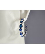 Womens Sterling Silver Modernist Blue Opal Hoop Earrings 3.9g E3158 - €38,51 EUR