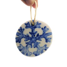 Handmade Ceramic Snowflake Ornament For Christmas Tree, Blue Clay Wall H... - $11.98