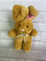 VTG Commonwealth Bunny Rabbit Tan Brown Pink Ears Stuffed Animal Plush Bow - £32.71 GBP