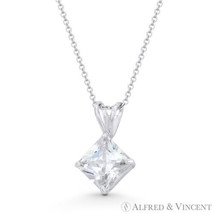 Solitaire 6mm Princess Cut CZ Crystal Rabbit-Ear 13mm Pendant in 14k White Gold - £41.09 GBP+