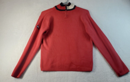 Tommy Hilfiger Sweatshirt Womens Large Red Ribbed Long Casual Sleeve Band Neck - £7.19 GBP