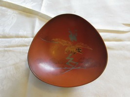 Hand Painted Asian Bowl Chinese Japanese Bird Lacquer 34550 - $18.40