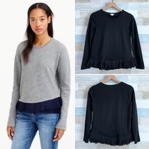 J Crew Ruffle Hem Sweatshirt Top Black Long Sleeve Cotton Casual Womens XS - $19.79