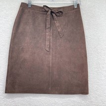 In Suede Womens Pencil Suede Skirt Size 4 Dark Brown Attached Ribbon Belt Lined - £15.65 GBP