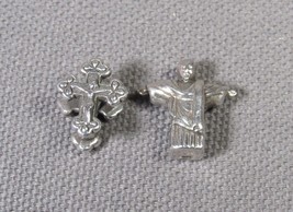 Sterling Silver 925 Bracelet Charms Jesus 15mm and Cross 10mm European Style - £29.70 GBP