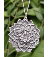 Mandala Lotus Flower Necklace Pendant 18&quot; Chain 925 Sterling Silver Sacr... - £51.42 GBP