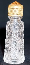 Individual Press Cut Glass Perfume Bottle with Pink “Stone” &amp; Ormolu Cap  Czech - £31.63 GBP