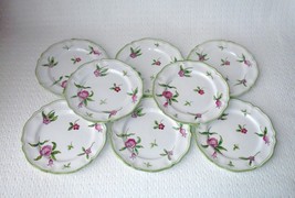 Italy Faience Hand Painted Rose Floral Bread Dessert Plates Rooster Mark (8) - £34.55 GBP