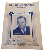 Sheet Music You Are My Sunshine by Jimmie Davis &amp; Charles Mitchell 1940 - £7.81 GBP