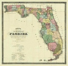 New Map of The State of Florida 1870 - Columbus Drew Jacksonville 21x22✔ - £155.66 GBP