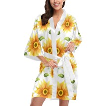 Sunflower Flower Floral Short Kimono Robe Bridal Bridesmaid Wedding - £46.42 GBP