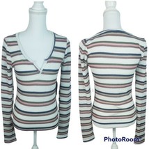 Orange Kiss Women&#39;s Striped Top V Neck Long Sleeve Medium NEW - £32.76 GBP