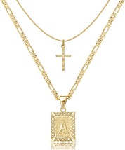 Gold Layered Initial Cross Necklace 14K Gold Plated Layering Square Letter Penda - £26.39 GBP