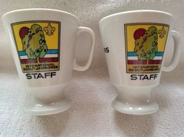 1973 National Scout Jamboree staff two Shenango footed USA mugs, one &quot;hers&quot; - $25.00