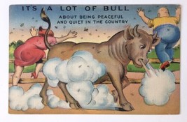 1940s Linen PC It&#39;s a Lot of Bull About Being Peaceful and Quiet in the Country - $10.00